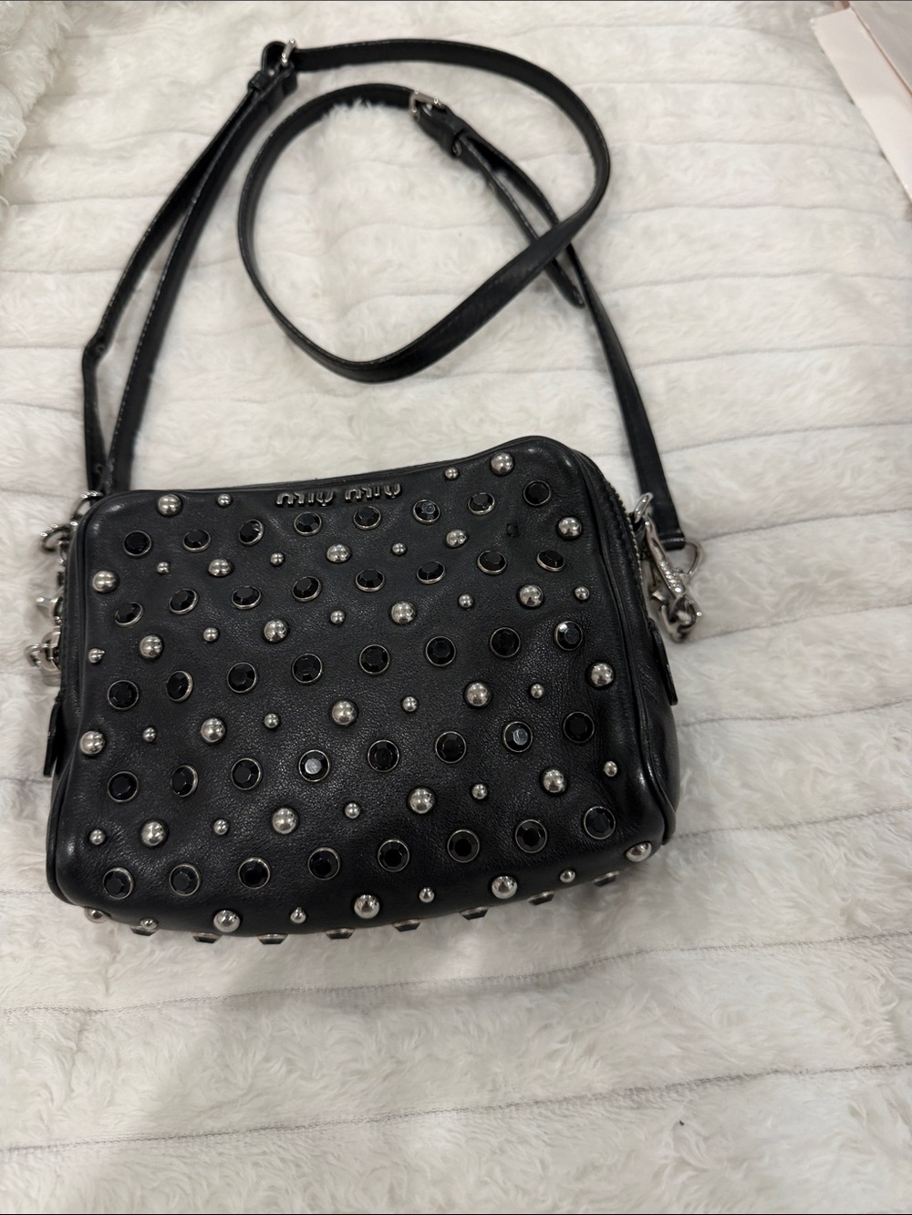 Miu Miu Black Leather Studded Crossbody Bag